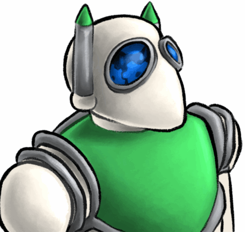 A green and white robot.